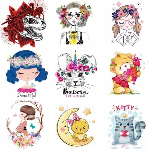 Patches For Clothes Girl Unicorn DIY For Parent-Child Thermo Stickers T-Shirt Washable Transfer Animal Parches Iron On Transfer
