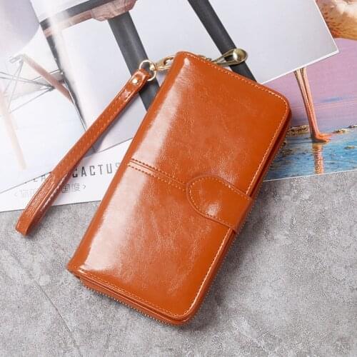 2020 New Women Oil Wax Leather Wallet Female Purses Big Capacity Hasp Zipper Purse Ladies Long Wristlet Clutch Coin Card Holders