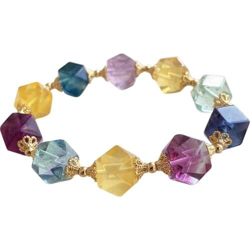 Wholesale Color Fluorite Natural Stone Bracelets Sugar Cubes Shape Beads Bracelets For Women Simple Fresh Crystal Jewelry