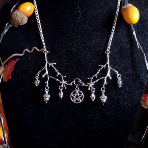 Witch Antler Branches Necklace Pentagram Pine Cones Pendant Party Wedding Necklace Wiccan Pagan Jewelry For Gift