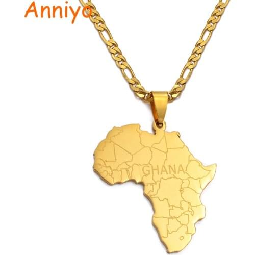 Anniyo Africa Map With Ghana Pendant Necklaces Gold Color Jewelry For Women Men African Maps Jewellery Gifts #042021