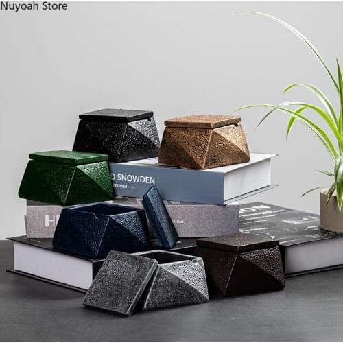 Nordic Rhombus Cement Ashtray with Lid Creative Personality Anti Fly Ash Storage Box Home Living Room Decoration Accessories