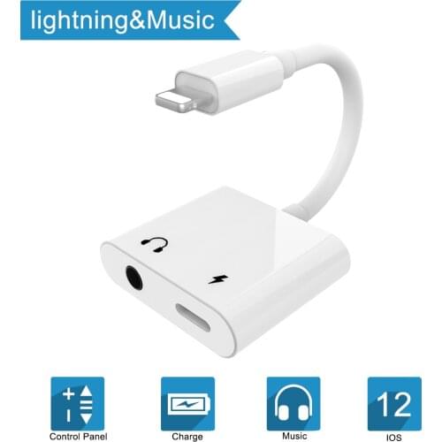 THT-006-1 Lightning to 3.5mm Headphone Aux Jack Converter Audio Charge Adapter 2 in 1 For iPhone X/Xs/8/8P/7/7P