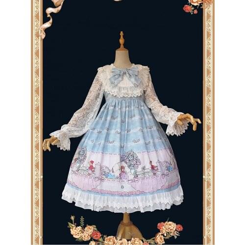 Lolita Dress Small Tea Party Lace Long Sleeves Chiffon and Lace Dress with Headpiece