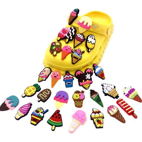 10PCS/Set Cartoon Cute Ice Cream Icon Shoes Charms For Croc Decoration PVC Soft Accessories Silipper DIY Girls X-mas Gift