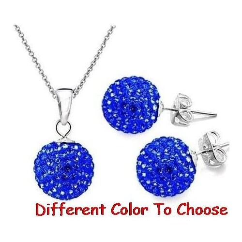 10mm foo67ing rhinestone mix ab clay pave bead 16inch Silver Plated snake chain Crystal crystal set earrings Necklace