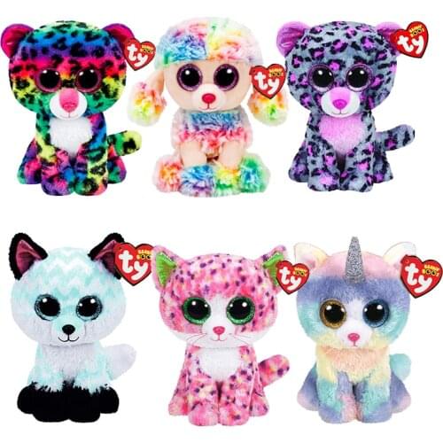 Ty Beanie Boos 6" 15CM Big Eyes Leopard Unicorn Fox Cat Dog Owl Series Cute Plush Toy Stuffed Animal Doll Boy Girl Birthday Gift