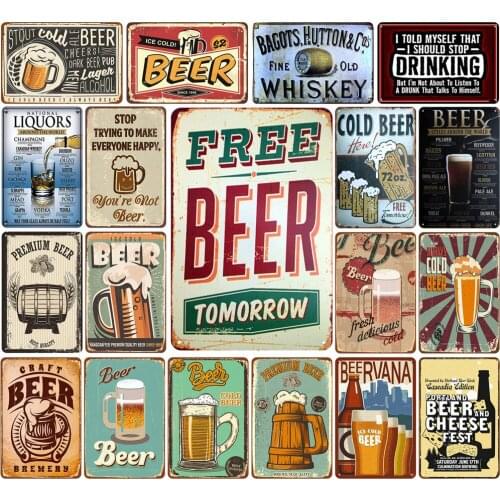 Vintage Metal Poster of Free Beer Tomorrow Craft Beer Brewery Premium Icecold Beer Here for Bar Decoration Pub Art Wall Stickers