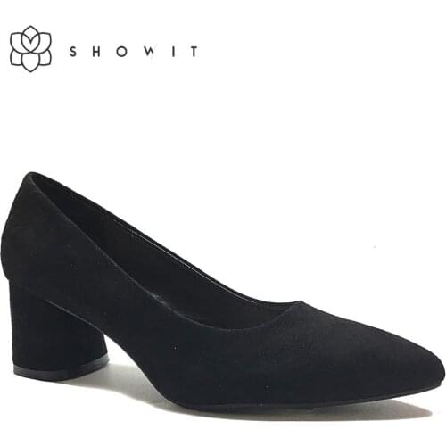 Ladies cover heel pump women office wedding shoes with medium heels round heel female corporate shoes pumps with pointed toe