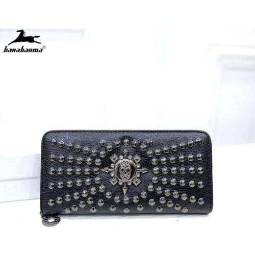 Women wallet Patchwork Rivet leather clutch jack skellington Skull Heads Compartment cellphone pouch billeteras para mujer