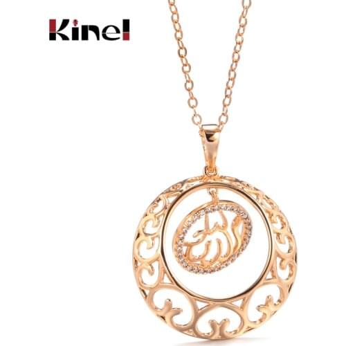 Kinel Fashion Hollow Flower Natural Zircon Necklace For Women 585 Rose Gold Ethnic Wedding Jewelry Religious Belief Necklace