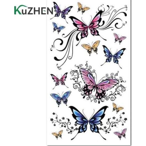 1PCS Watercolor Sex Butterfly Flower Temporary Tattoo Sticker Lace Women Body Arm Art Waterproof Tattoo Girl Fake Flash Tatoos