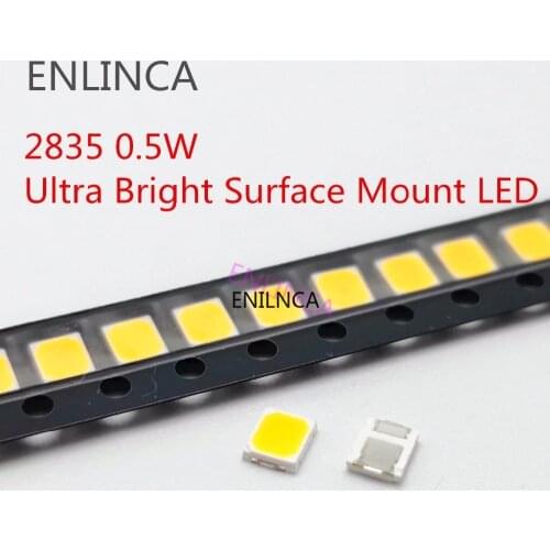 100pcs SMD LED 2835 White Chip 0.5 W 3.0-3.6V 150mA 50-55LM Ultra Bright Surface Mount LED Light Emitting Diode Lamp