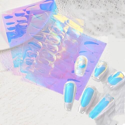 1pc-6shapes Nail Art Aurora Ice Cube Cellophane, Large Candy Paper Colorful Transfer Paper Laser Decal Sticker#NK133