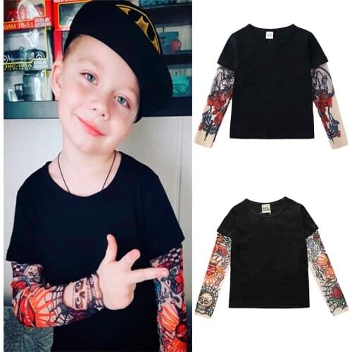 2020 Boy Clothes Cotton T-shirt Long Sleeve Children Tee Shirts Novelty Tattoo Sleeve Baby Girl Tops Kids Clothes Children Cool