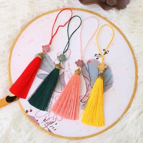 5Pcs 19cm Cloisonne Chinese Knot Ice Silk Tassels Trim Pendant DIY Crafts Bookmark Curtains Home Textiles Decor Fringe Materials