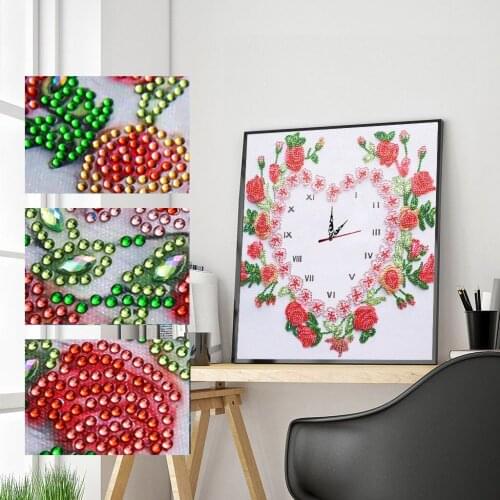 New Style Clock Diamond Embroidery Love Heart Flower Clock 5D Diamond Mosaic Sale Diy Diamond Painting Full Square Wall sticker