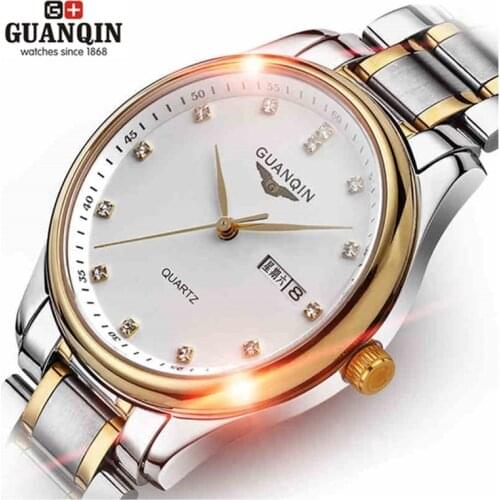 Original Hardlex GUANQIN Men Watch 30m Waterproof Shockproof Watch Stainless Steel Strap Watch Luxury Brand Quartz Watch Clock