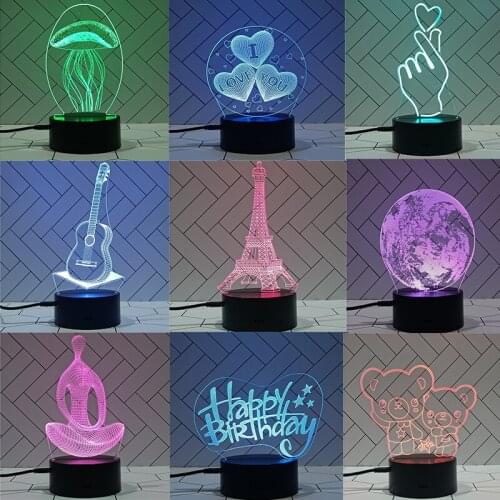 USB Battery Touch Remote Control 3D Colorful Night Light Bedside LED Lamp Light Creative Valentines Day Children Girl Gift Ligh