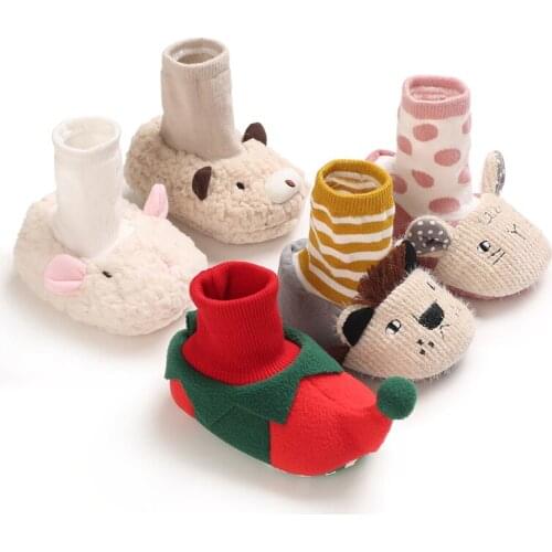 Newborn Toddler Baby Shoes Cute Cartoon Soft-Soled Shoe Prewalker Socks Autumn Winter First Walkers for Baby Girls and Boys