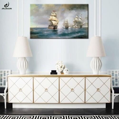 JHLJIAJUN Nordic Canvas Oil Painting Spanish Galleons Ocean Wall Art Print And Poster For Living Bedoom Decor Picture Poster
