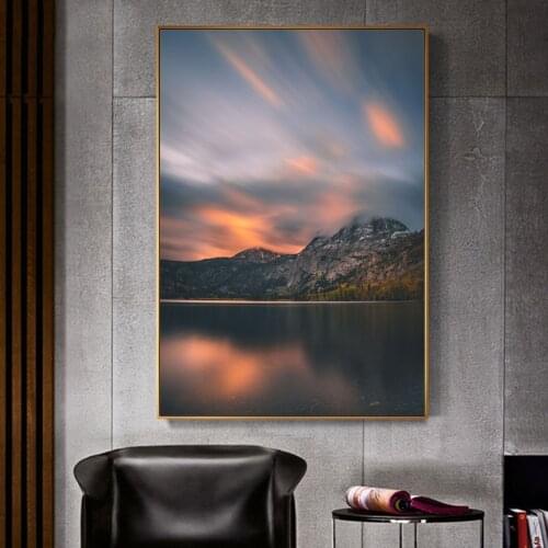 Home Decor Painting Lake in orange sunset ​nordic style wall art print on canvas modern painting living room decor pictur