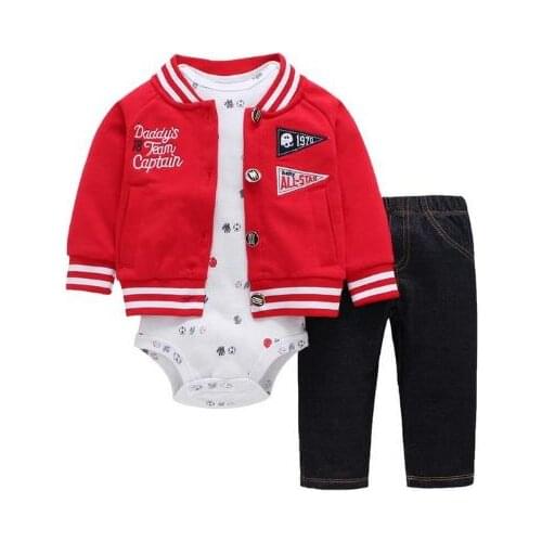 Newborn baby jumpsuit suit long-sleeved jacket + striped romper + pants baby cotton clothing boy girl clothes suit