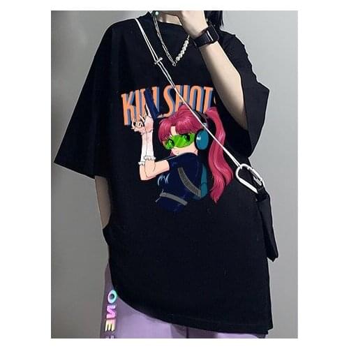 Summer clothes for women harajuku y2k topCasual Print O-Neck stripe Tees Creativity Loose T-Shirts Women gothic t-shirt female