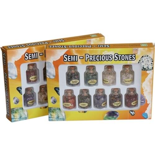 9pcs/set Mini Charka Natural Gem Stone Bottles Wood Crystal Healing Tumbled Stones Reiki Stones Decor Set