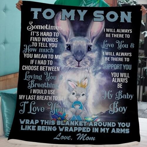 To My Son from Mom Rabbit Vertical Poster Blanket Flannel Carpet Digital Printing Rug Lightweight Super Soft SP99
