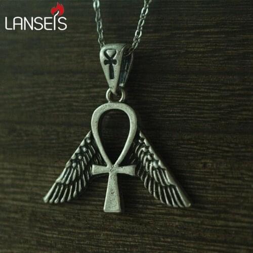 Lanseis 1pcs Egyptian Jewelry, Freedom Ankh Symbol men Pendant women necklace Stainless steel chain