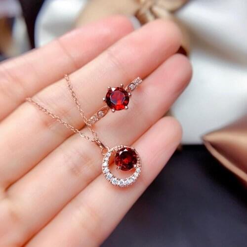 925 sterling silver real Natural garnet Jewelry Sets rings pendants send necklace fine new women wholesale gift mtz060611ags