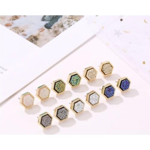 New Hexagon Druzy Drusy Stud Earrings Mini Resin Round Stud Fashion Famous Brand Designer Jewelry Gold Stud