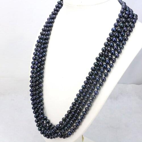 Black freshwater pearl long necklace 7-8mm 100inches 2 piece/lot DIY womens fashion jewelry making beautiful necklace wholesale