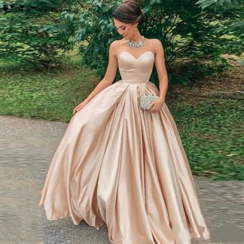 Custom Strapless Ball Gown Prom Dresses 2020 Floor Length Zipper Back Ruffle Satin Formal Evening Party Gowns