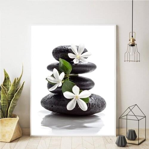 Latest DIY Diamond Painting Full Zen Zen Black Stone White Flower 5D DIY Diamond Landscape Mosaic Set Diamond Home Decoration