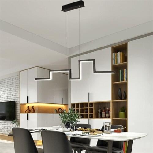 Post Modern Geometry Lines Chandeliers Nordic Living Room Decor Dining Room Restaurant Light Bar Shop Black LED Hanging Lights
