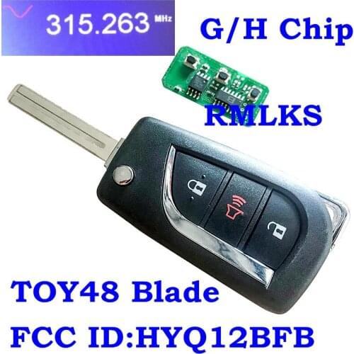 RMLKS New Replacement Flip Remote Key 3 Button 315MHz H 72G Chip For Toyota Camry 2018 89070-12A20 FCC: HYQ12BFB TOY48 Blade