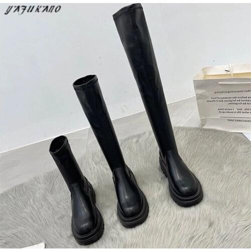 Women Boots Thick-Soled Lady Over-The-Knee Boots Slip On Ankle Mid Calf Boots Platform Non Slip PU Leather Soft Footwear Woman