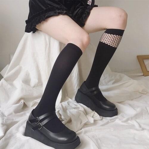 Sexy Women Knee High Socks Mesh Stockings Fashion Fishnet Cute College Styles Girls Student Cosplay Nylon Stockings Black White