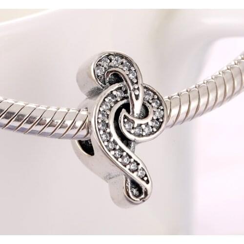 Authentic S925 Bead DIY Jewelry Sweet Music Treble Cle Charms fit Lady Bracelet Bangle Girl Gift