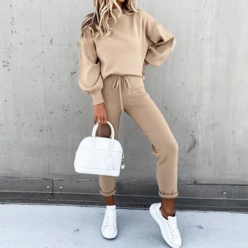 Fashion Women Autumn Spring Clothing set Long Sleeve Pullover Sweatshirt +Elastic Waist Pants Sportswear Tracksuit Womens Sets