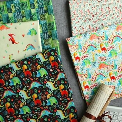 Digital Print Cartoon BLACK BEIGE WHITE Dinosaur Red Fruit Green Plant 100% Cotton Fabrics For Handwork Craft Quilt Bag Decor