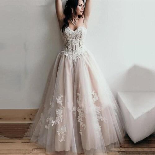 A Line Tulle Sweetheart Wedding Dress Lace Appliques Bridal Gown Lace Up Vestido De Noiva Sleeveless Free Shipping Floor Length