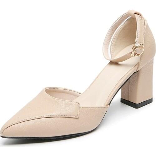 Spring And Autumn New Pointed Stiletto Heels Small Size 32 Word Buckle Color Womens Single Shoes Large Size 41 Black Sandals Wo