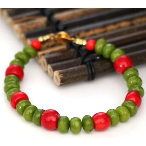 High quality natural red coral green chalcedony jades stone abacus beads 5*8mm women bracelet & bangles jewelry 7.5inch B2961