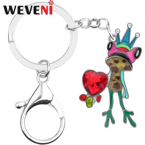 WEVENI Enamel Alloy Rhinestone Floral Heart Crown Frog Keychains Fashion Key Chain Ring Jewelry For Women Girls Teens Charm Gift