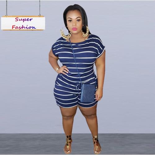 X-5XL plus size women clothing summer jumpsuit 2021 casual loose stripe printing shorts rompers Wholesale Dropshipping