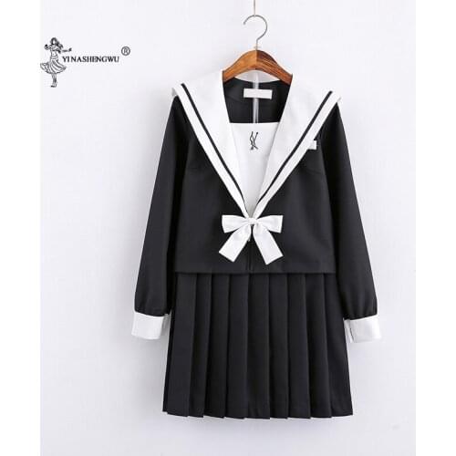 Japanese College Middle School Uniform Sailor Suit Students JK Uniform Long Sleeve Top Pleated Skirt Anime School Costumes Girls
