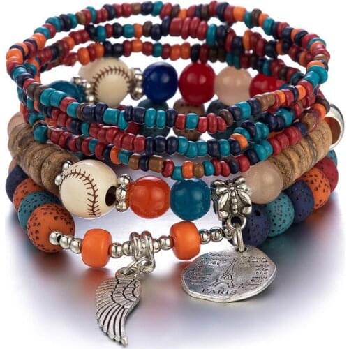 Bohemian Elastic Beads Bracelets For Women Multilayer Bracelets Bangles Charm Wrap Accessories Jewellery Gift 2021 Hot Sale New